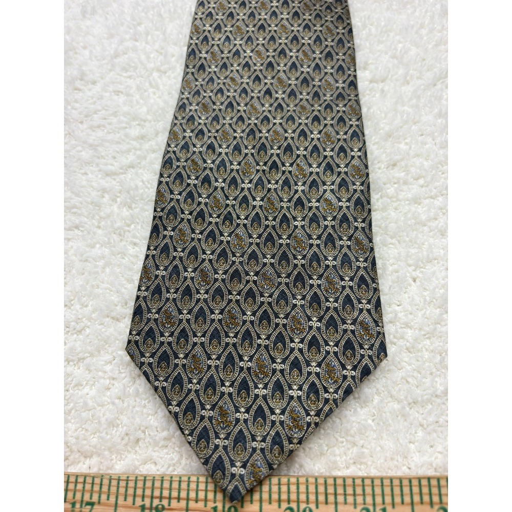 Daniel De Fasson Necktie Tie Mens Grey Gold Extra Long Geometric Medallion XL